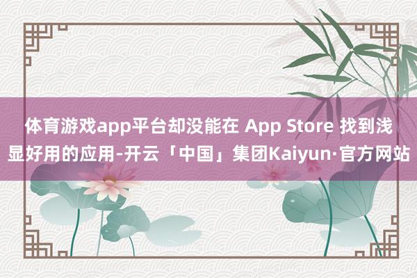 体育游戏app平台却没能在 App Store 找到浅显好用的应用-开云「中国」集团Kaiyun·官方网站